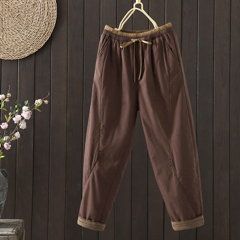Plain Cotton Women's Harem Thermal Pants With Pockets