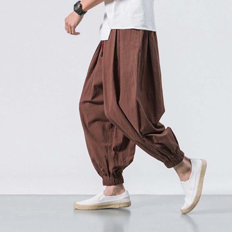 Casual Sports Men's Solid Color Cotton Drawstring Pants With Pockets
