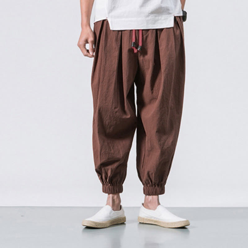 Casual Sports Men's Solid Color Cotton Drawstring Pants With Pockets
