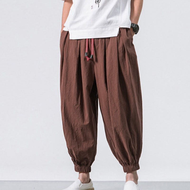 Casual Sports Men's Solid Color Cotton Drawstring Pants With Pockets