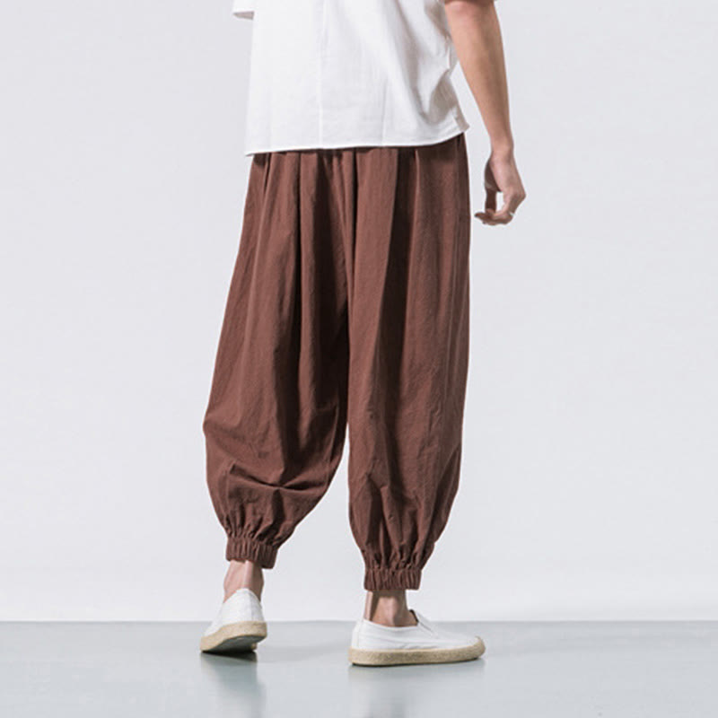 Casual Sports Men's Solid Color Cotton Drawstring Pants With Pockets