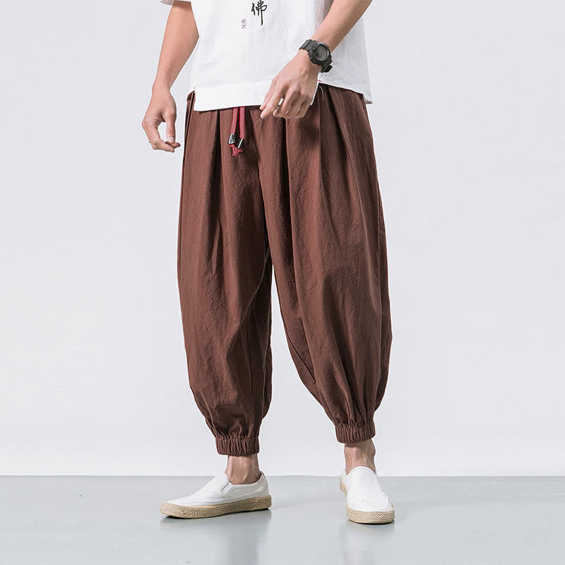 Casual Sports Men's Solid Color Cotton Drawstring Pants With Pockets