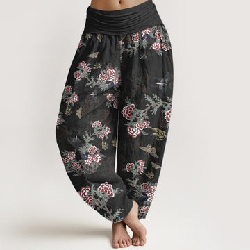 Botanical Cotton Pleated Waist Meditation Harem Pants
