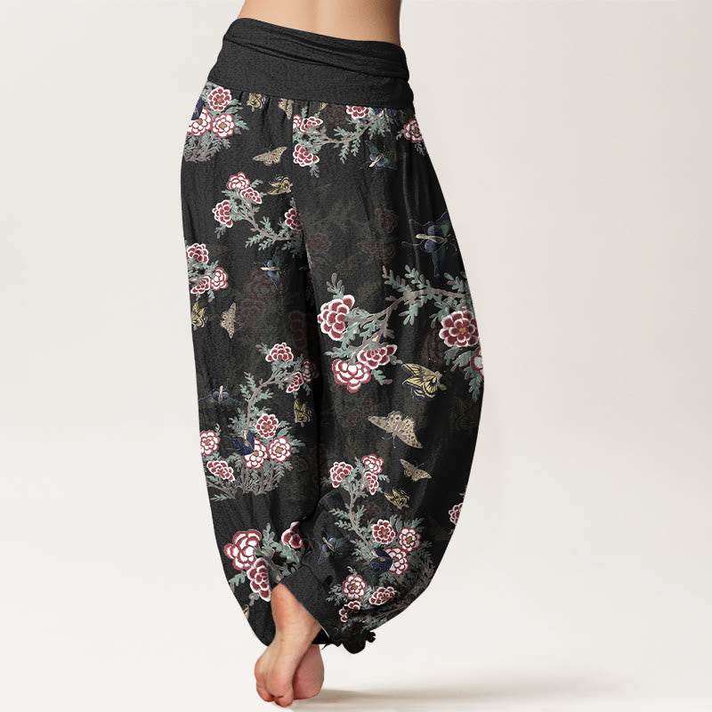 Botanical Cotton Pleated Waist Meditation Harem Pants