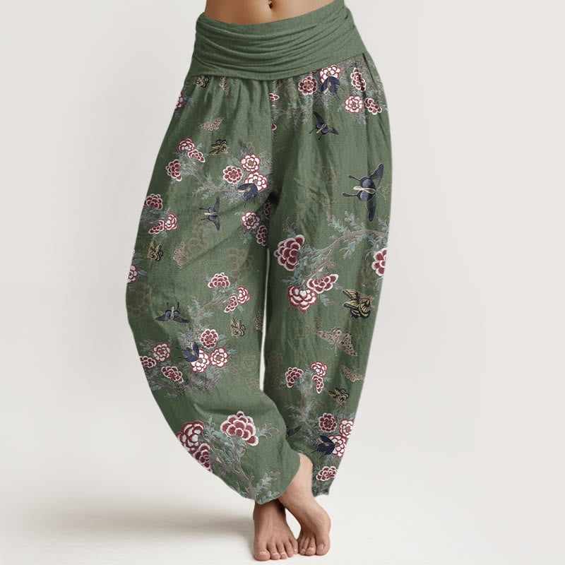 Botanical Cotton Pleated Waist Meditation Harem Pants