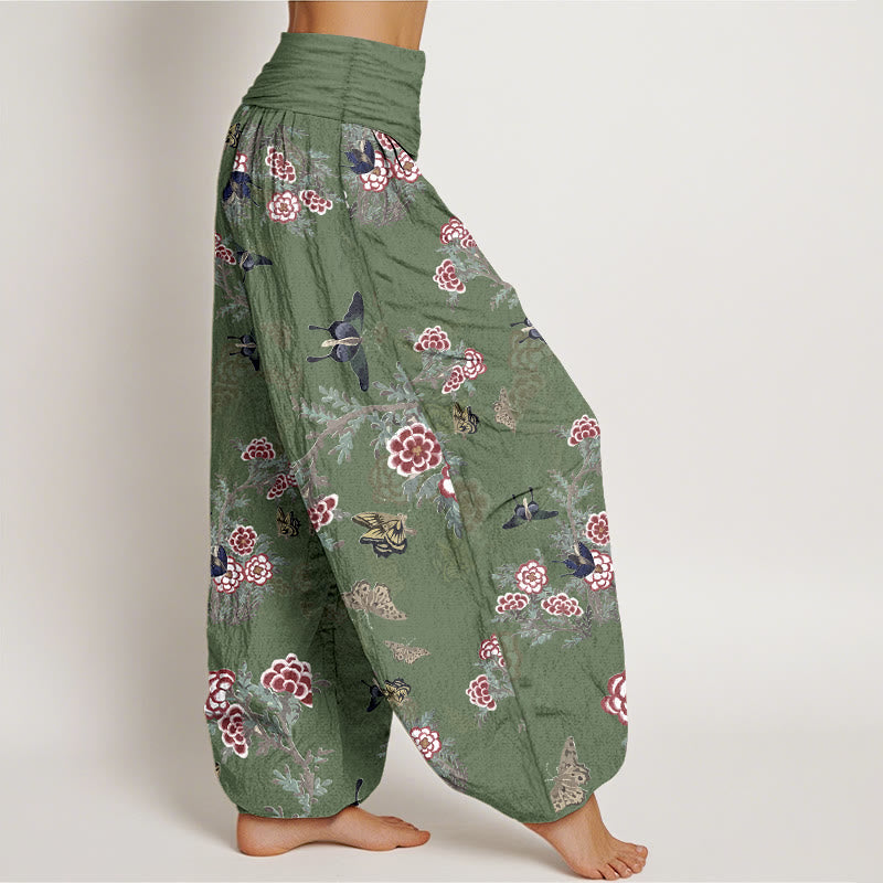 Botanical Cotton Pleated Waist Meditation Harem Pants