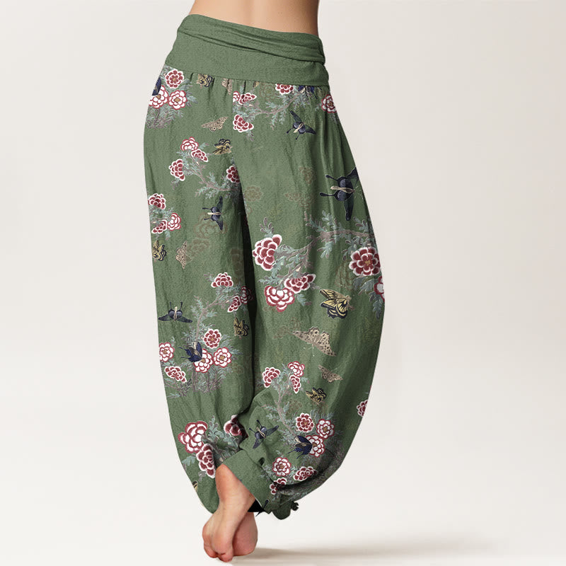 Botanical Cotton Pleated Waist Meditation Harem Pants
