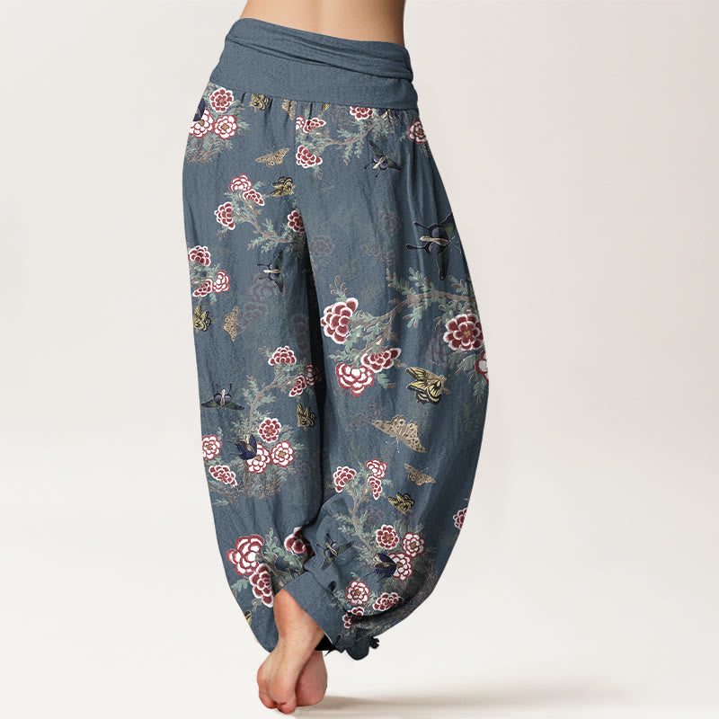 Botanical Cotton Pleated Waist Meditation Harem Pants