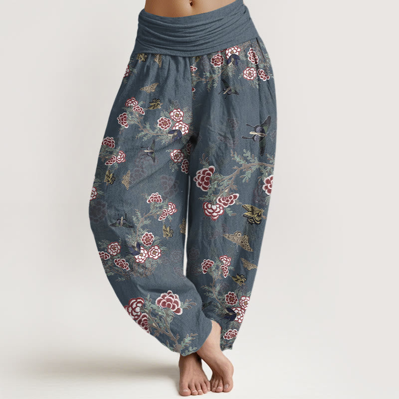 Botanical Cotton Pleated Waist Meditation Harem Pants