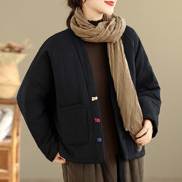 Winter Long Sleeve Cotton Women's Thermal Jacket With Pockets