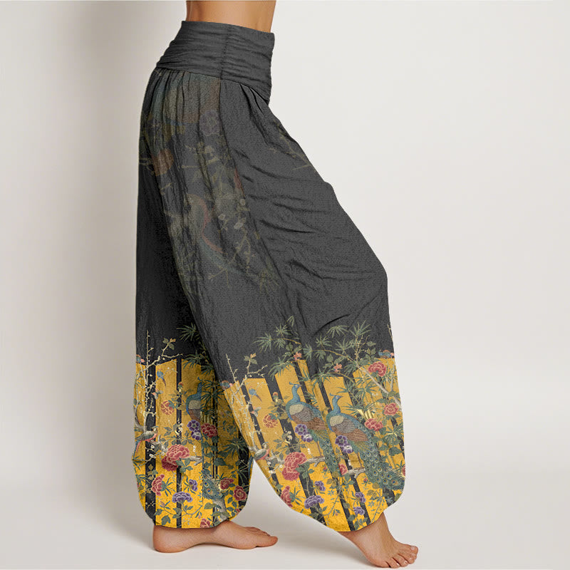 Breathable Cotton Botanical Pleated Waist Meditation Harem Pants