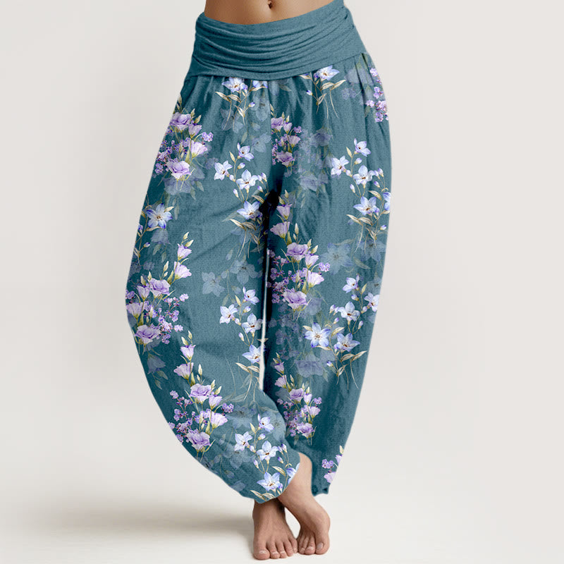 Tactile Cotton Botanical Print Unrestricted Meditation Harem Pants