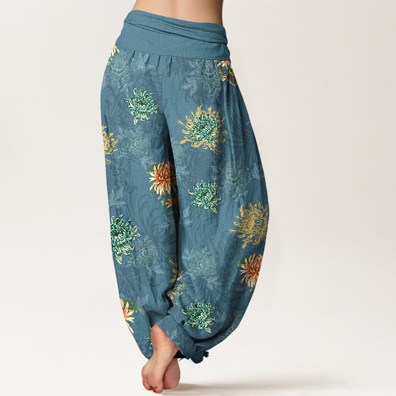 Tactile Cotton Pleated Chrysanthemum Meditation Harem Pants