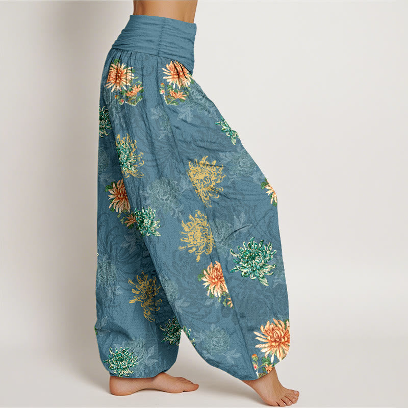Tactile Cotton Pleated Chrysanthemum Meditation Harem Pants