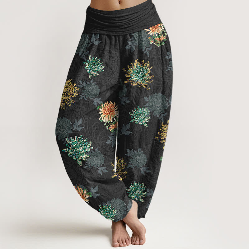 Tactile Cotton Pleated Chrysanthemum Meditation Harem Pants