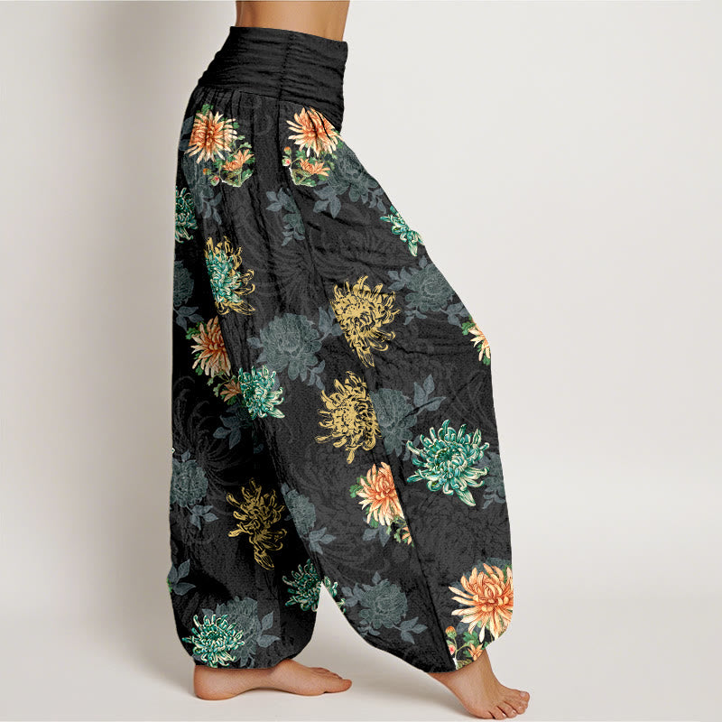 Tactile Cotton Pleated Chrysanthemum Meditation Harem Pants
