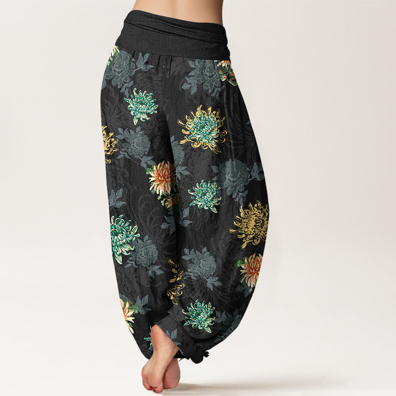 Tactile Cotton Pleated Chrysanthemum Meditation Harem Pants