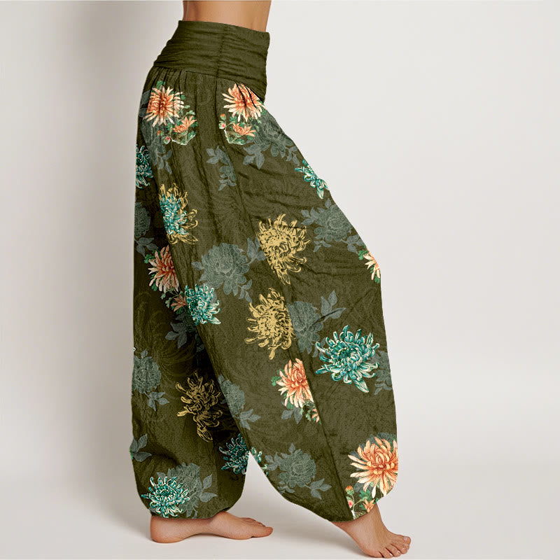 Tactile Cotton Pleated Chrysanthemum Meditation Harem Pants
