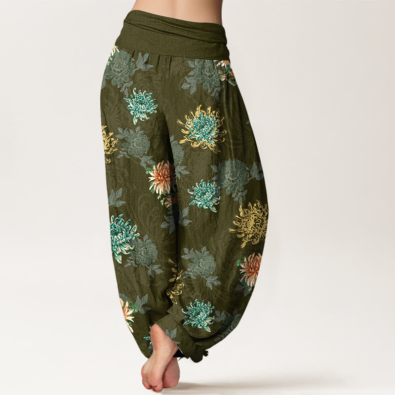 Tactile Cotton Pleated Chrysanthemum Meditation Harem Pants