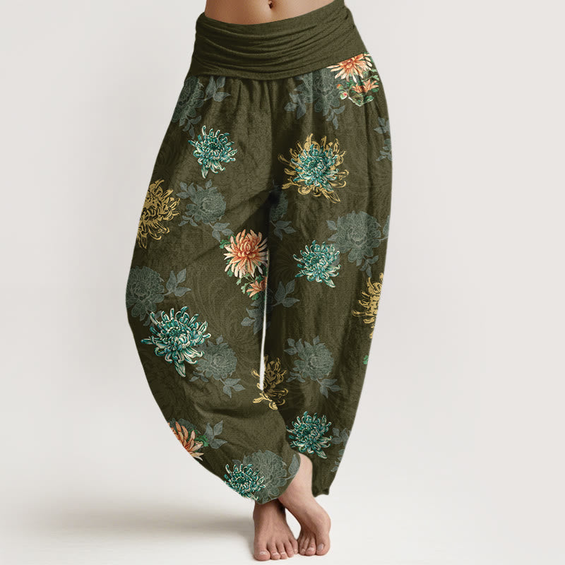 Tactile Cotton Pleated Chrysanthemum Meditation Harem Pants