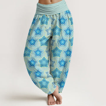 Cotton Pleated Waist Geometric Floral Meditation Harem Pants