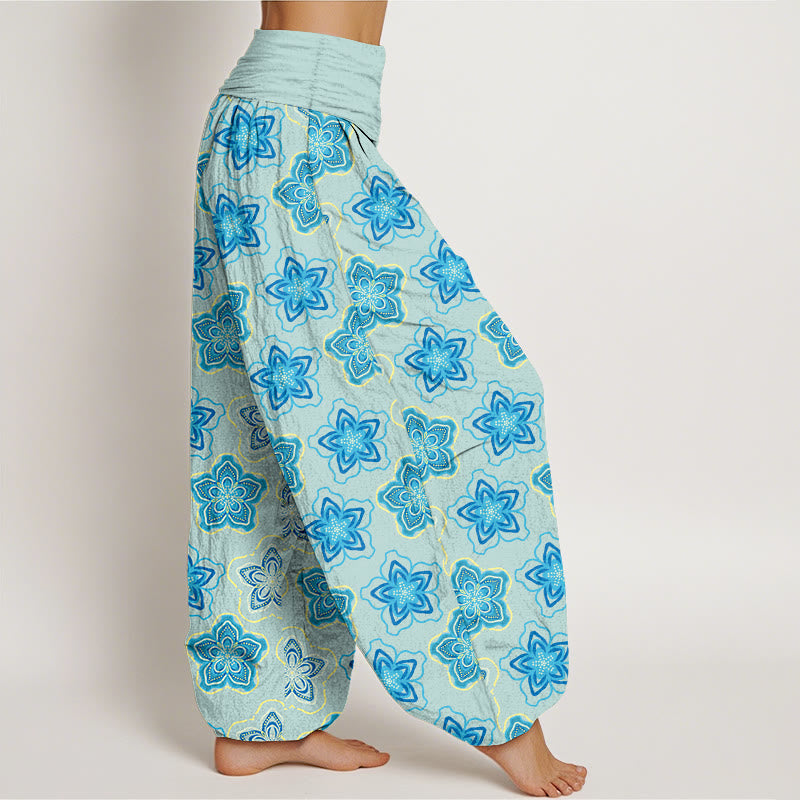 Cotton Pleated Waist Geometric Floral Meditation Harem Pants