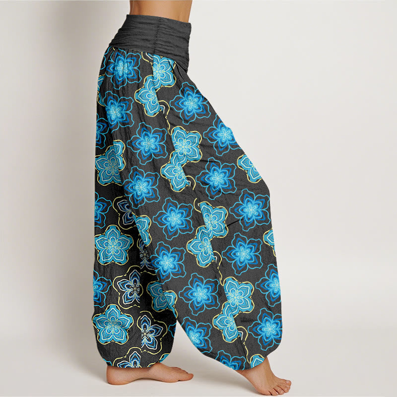 Cotton Pleated Waist Geometric Floral Meditation Harem Pants