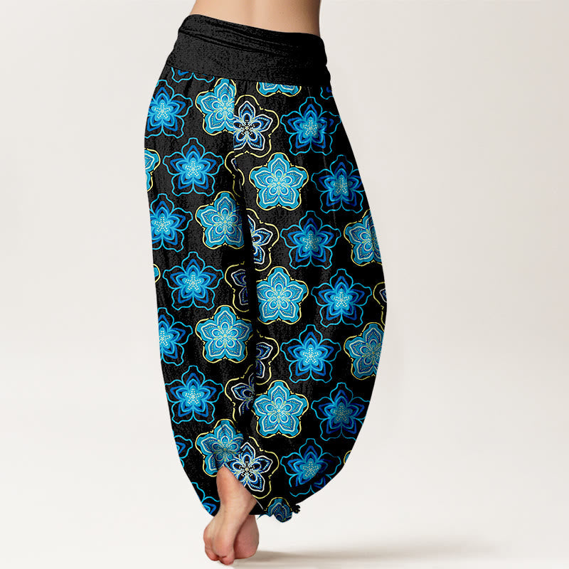 Cotton Pleated Waist Geometric Floral Meditation Harem Pants