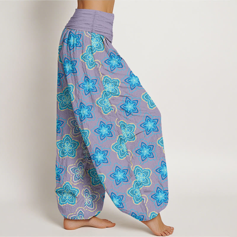 Cotton Pleated Waist Geometric Floral Meditation Harem Pants