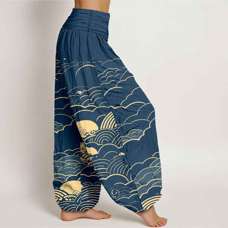 Tactile Cotton Cloud Spiral Elastic Waist Meditation Harem Pants