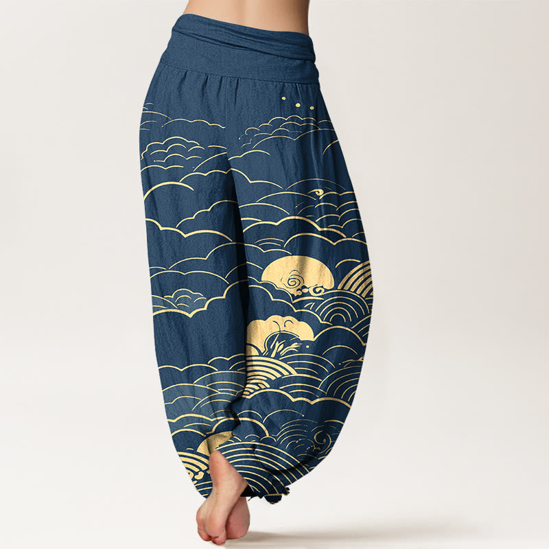 Tactile Cotton Cloud Spiral Elastic Waist Meditation Harem Pants