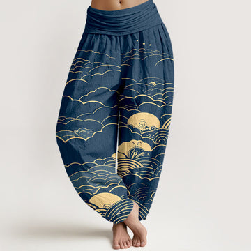 Tactile Cotton Cloud Spiral Elastic Waist Meditation Harem Pants