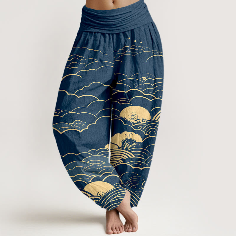 Tactile Cotton Cloud Spiral Elastic Waist Meditation Harem Pants