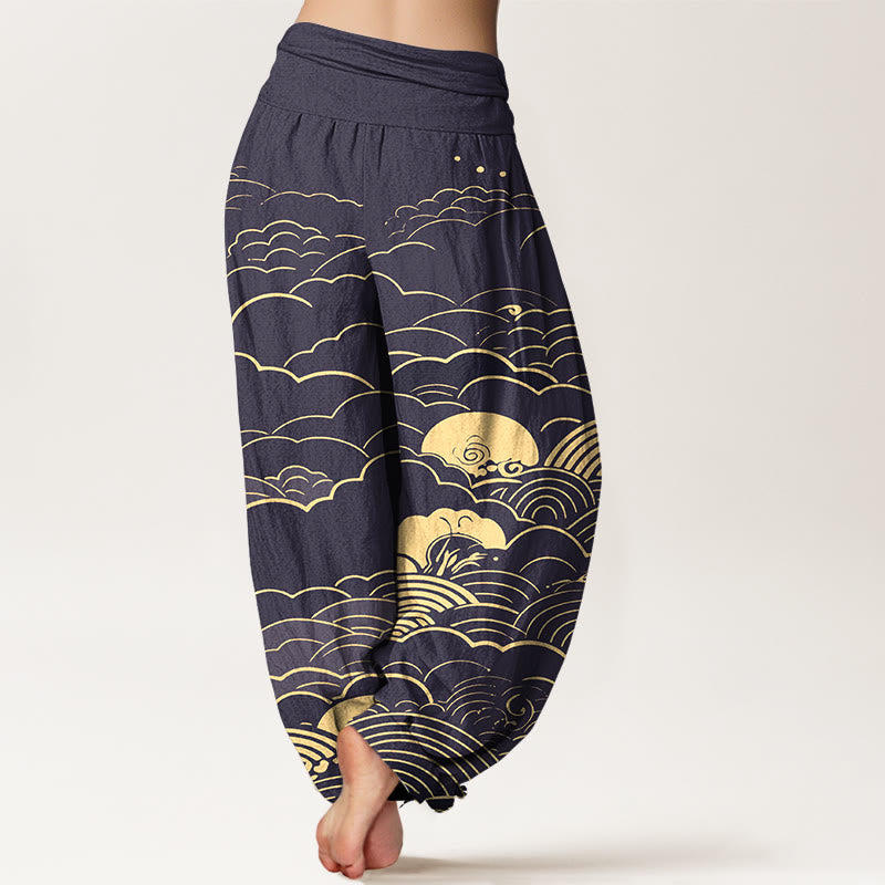 Tactile Cotton Cloud Spiral Elastic Waist Meditation Harem Pants