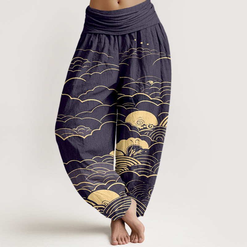 Tactile Cotton Cloud Spiral Elastic Waist Meditation Harem Pants