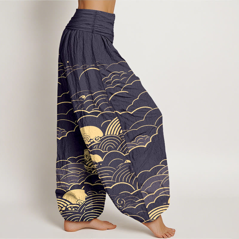 Tactile Cotton Cloud Spiral Elastic Waist Meditation Harem Pants