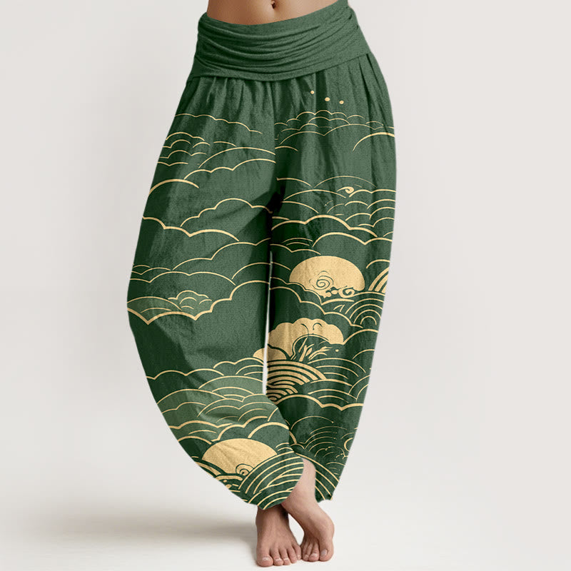 Tactile Cotton Cloud Spiral Elastic Waist Meditation Harem Pants