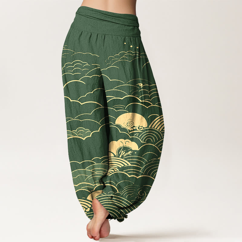 Tactile Cotton Cloud Spiral Elastic Waist Meditation Harem Pants