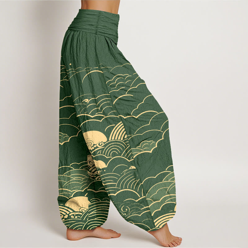 Tactile Cotton Cloud Spiral Elastic Waist Meditation Harem Pants