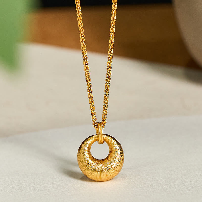 24k Gold Plated Copper Peace Buckle Texture Wealth Necklace Pendant