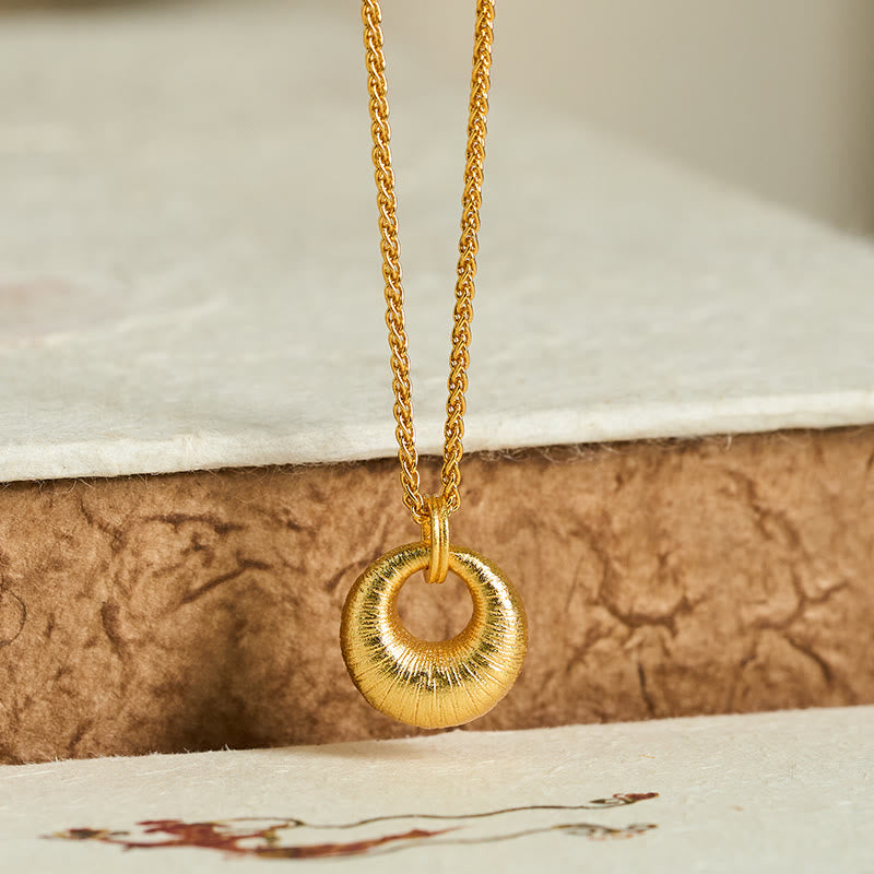 24k Gold Plated Copper Peace Buckle Texture Wealth Necklace Pendant