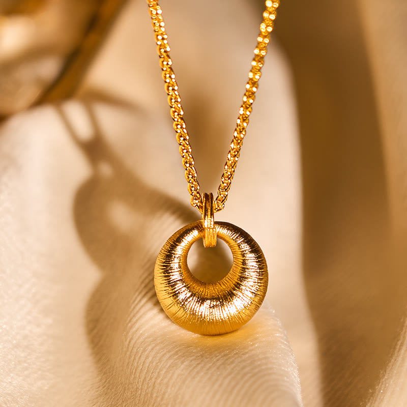 24k Gold Plated Copper Peace Buckle Texture Wealth Necklace Pendant