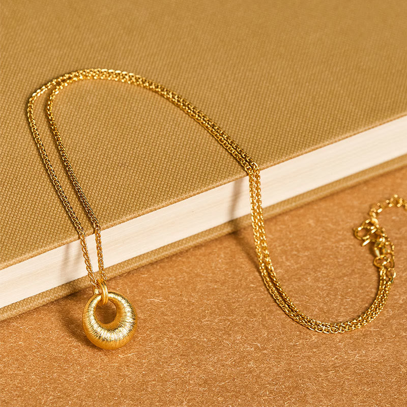 24k Gold Plated Copper Peace Buckle Texture Wealth Necklace Pendant