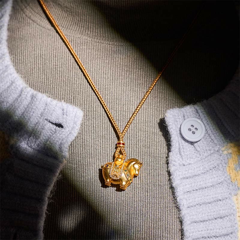 "All The Best For Fortune And Protection" Year Of The Horse 24k Gold Plated Brass Necklace Includes Gift Message Card