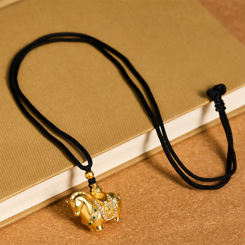 Year Of The Horse 24k Gold Plated Brass Rope Cord Necklace Pendant