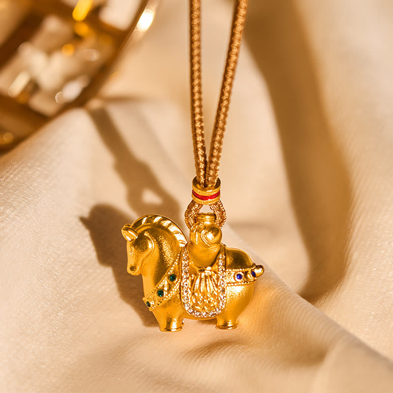 "All The Best For Fortune And Protection" Year Of The Horse 24k Gold Plated Brass Necklace Includes Gift Message Card