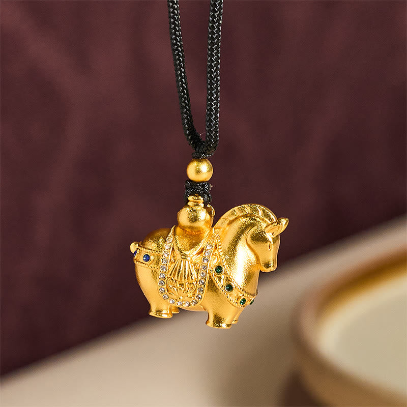 Year Of The Horse 24k Gold Plated Brass Rope Cord Necklace Pendant