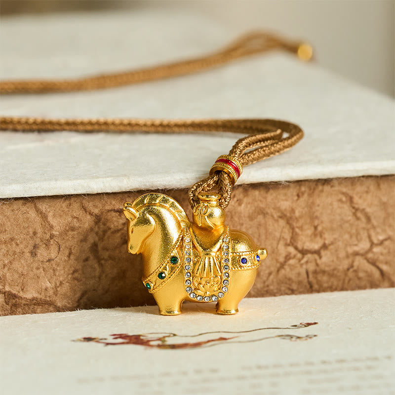 "All The Best For Fortune And Protection" Year Of The Horse 24k Gold Plated Brass Necklace Includes Gift Message Card