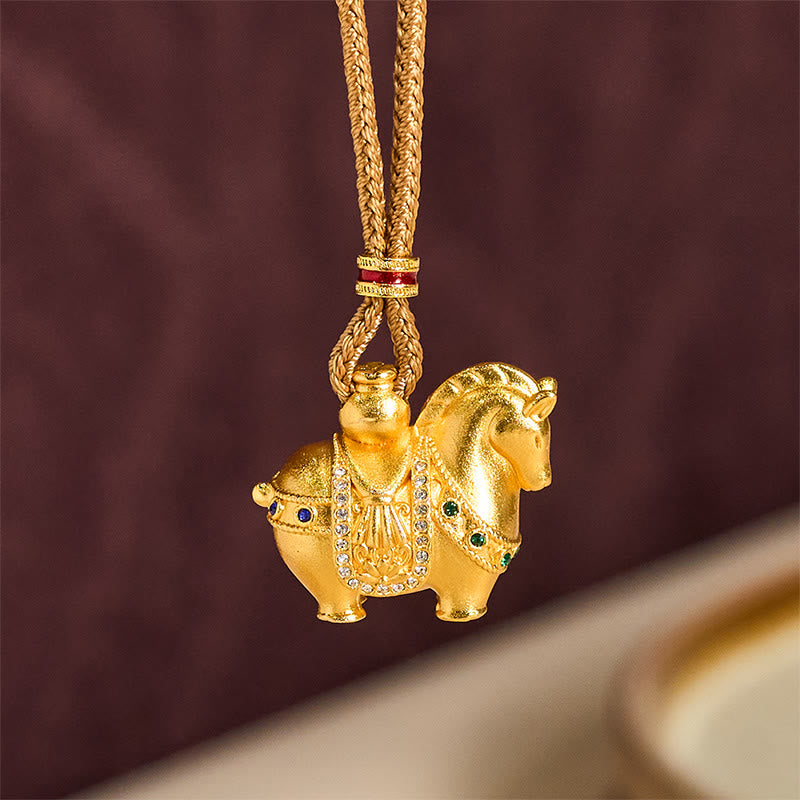 Year Of The Horse 24k Gold Plated Brass Rope Cord Necklace Pendant