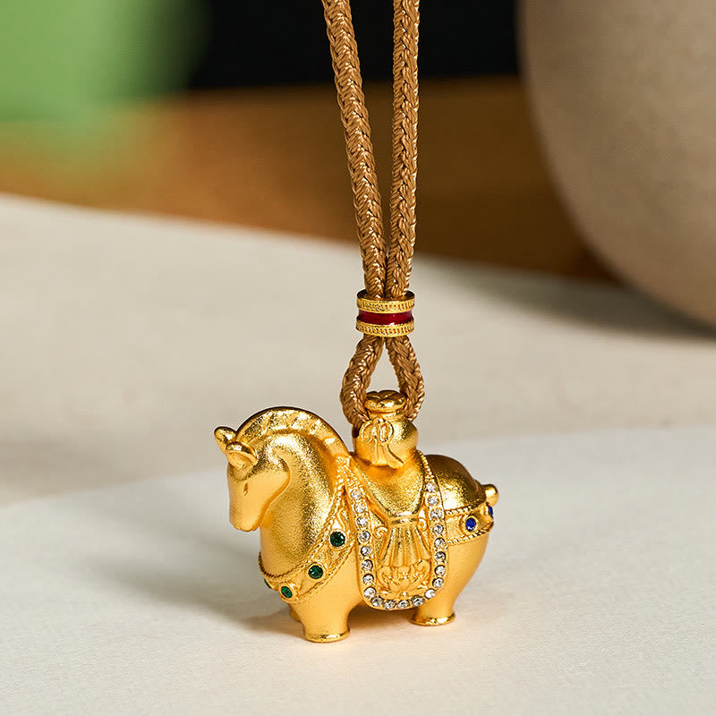 "All The Best For Fortune And Protection" Year Of The Horse 24k Gold Plated Brass Necklace Includes Gift Message Card